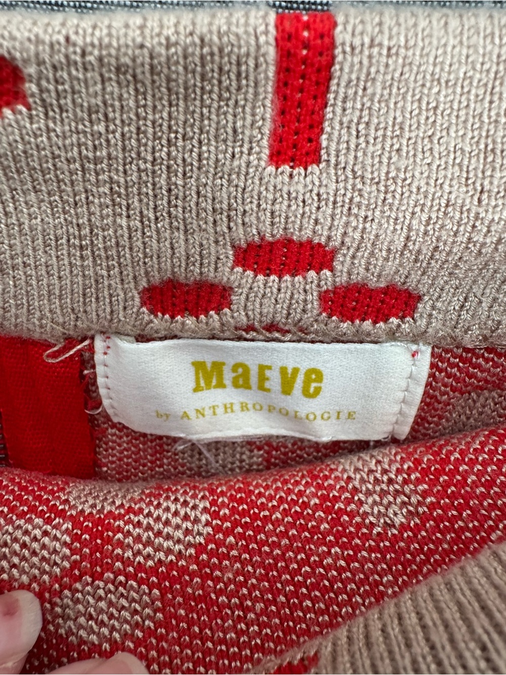 Anthropologie Maeve Quant Mini Skirt Red Cream XL Soft pockets 60’s Vibe Print - Picture 8 of 11
